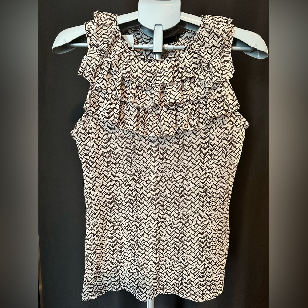 Black and White Ruffle Sleeveless Top